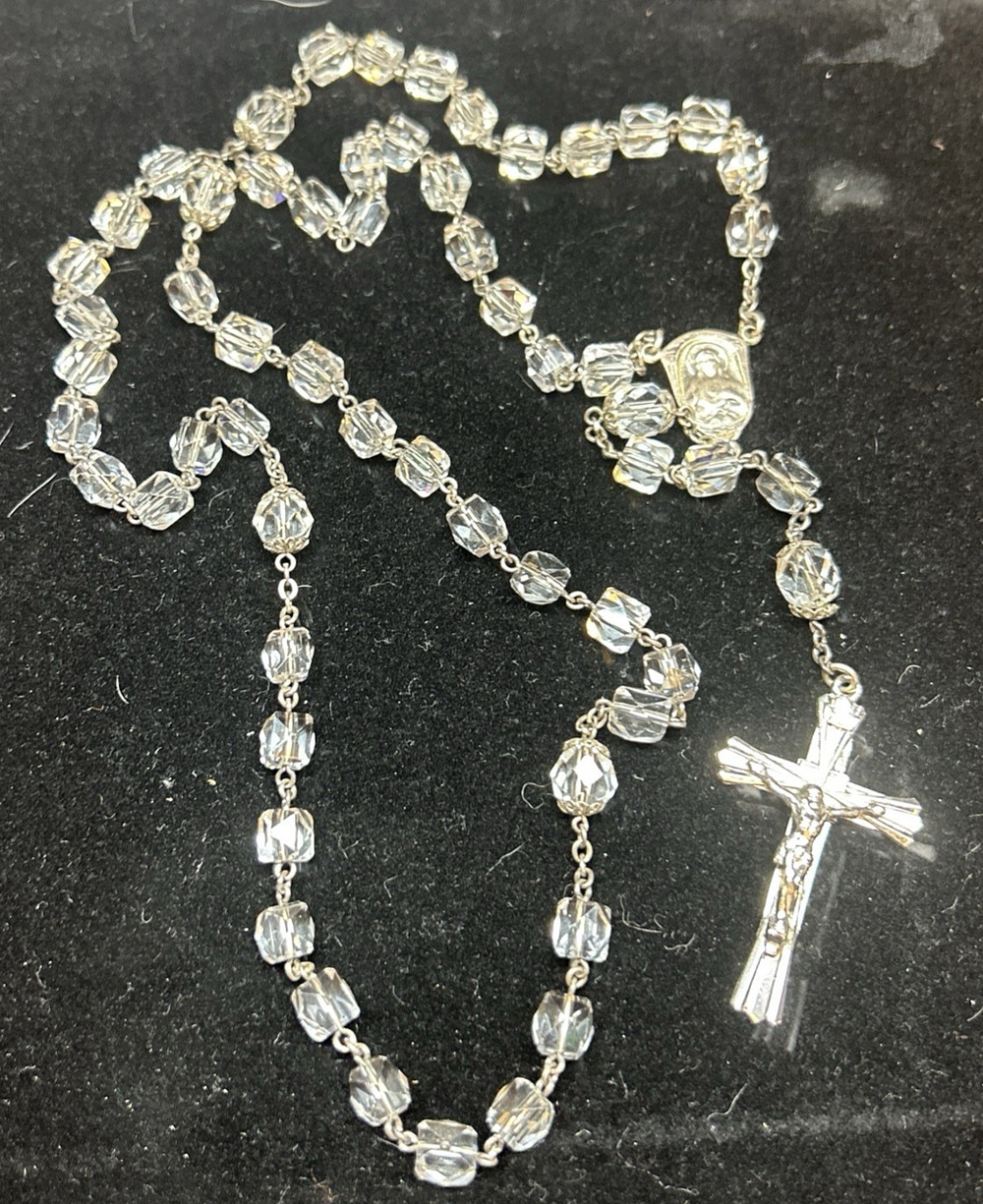 Vintage Sterling Rosar Glass Beads Signed Sterling Crucifix Miraculous Medal
